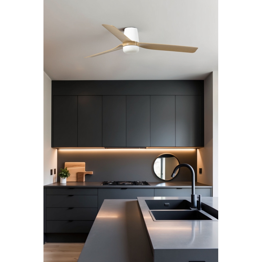 FARO 33829-1TW - Ventilatore da soffitto LED dimmerabile PUNT TUB M LED/18W/230V 2700/3000/4000K Ø 130 cm bianco/marrone+ telecomando