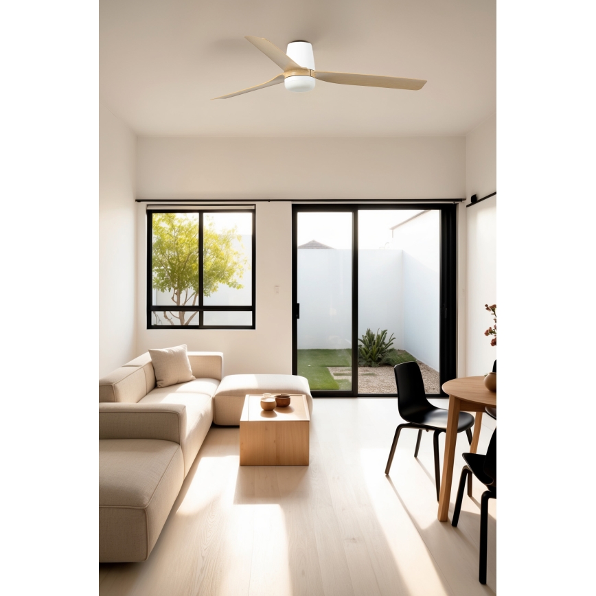 FARO 33829WT1S - Ventilatore da soffitto LED dimmerabile PUNT TUB M LED/18W/230V 2700/3000/4000K Ø 132 cm beige/bianco Wi-Fi Tuya + telecomando