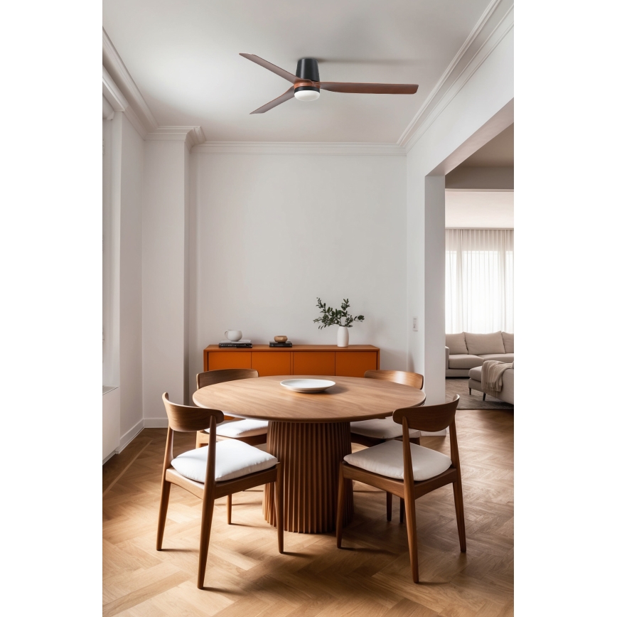 FARO 33831WT1S - Ventilatore da soffitto LED dimmerabile PUNT TUB M LED/18W/230V 2700/3000/4000K Ø132 cm marrone/nero Wi‑Fi Tuya + telecomando