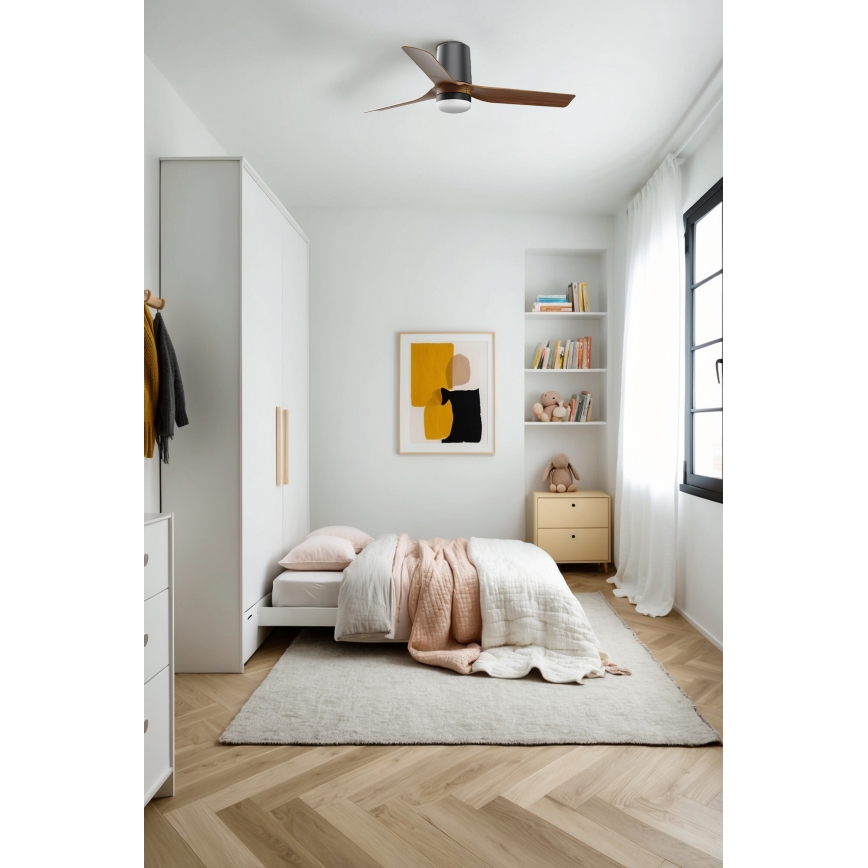 FARO 33835-1TW - Ventilatore da soffitto LED dimmerabile MINI PUNT TUB con LED/10W/230V 2700/3000/4000K Ø 90 cm marrone/nero + telecomando