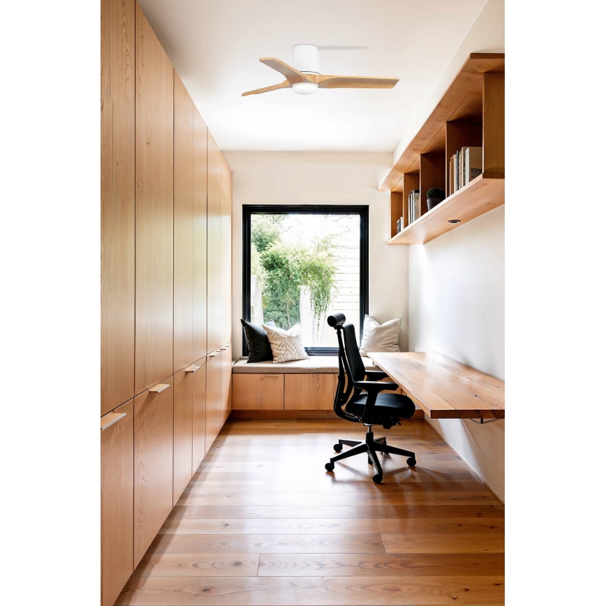 FARO 33836-1TW - Ventilatore da soffitto dimmerabile a LED HEYWOOD TUB con LED/10W/230V 2700/3000/4000K pino/bianco Ø 90 cm + telecomando