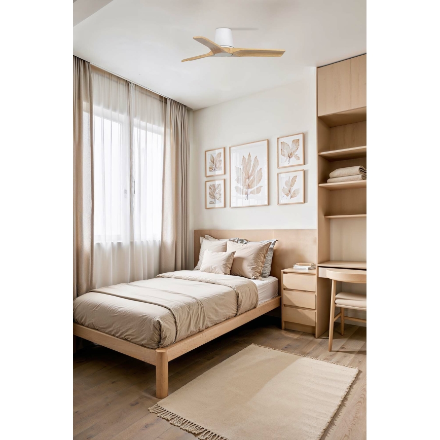 FARO 33836WT - Ventilatore da soffitto HEYWOOD TUB S pino/bianco diametro 90 cm Wi-Fi Tuya + telecomando