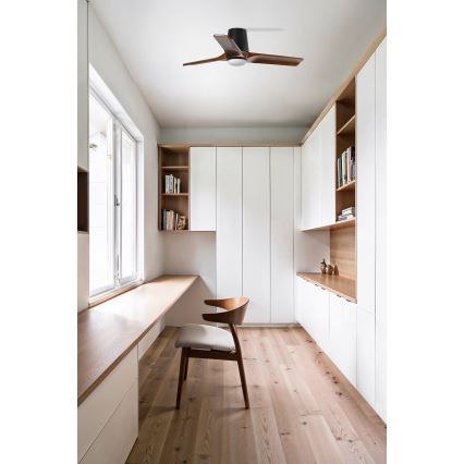 FARO 33837WT - Ventilatore da soffitto HEYWOOD TUB in pino/nero diam. 90 cm Wi-Fi Tuya + telecomando