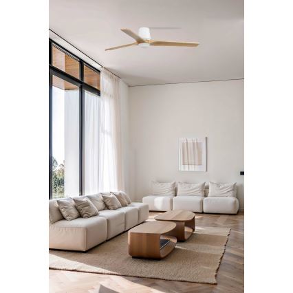 FARO 33838WT-1TW - Ventilatore da soffitto dimmerabile LED HEYWOOD TUB L LED/10W/230V 2700/3000/4000K pino/bianco Ø 132 cm Wi-Fi Tuya + telecomando