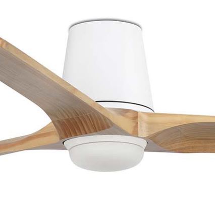 FARO 33838WT-1TW - Ventilatore da soffitto dimmerabile LED HEYWOOD TUB L LED/10W/230V 2700/3000/4000K pino/bianco Ø 132 cm Wi-Fi Tuya + telecomando