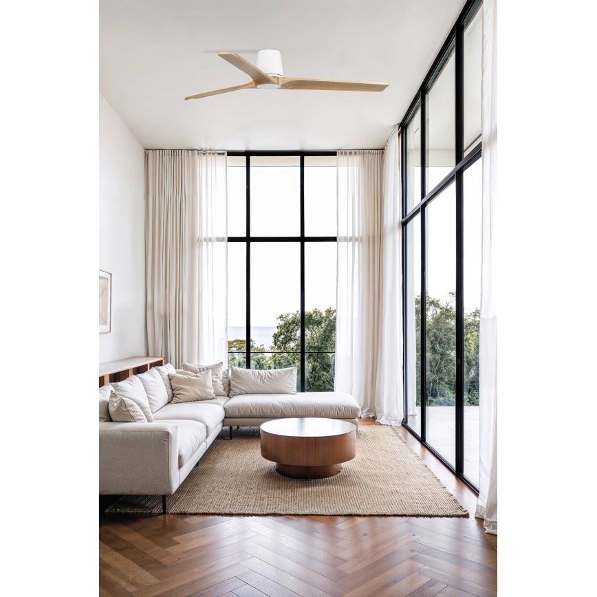 FARO 33838WT - Ventilatore da soffitto HEYWOOD TUB L pino/bianco diametro 132 cm Wi-Fi Tuya + telecomando