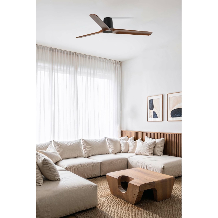 FARO 33839WT - Ventilatore da soffitto HEYWOOD TUB L pino/nero diametro 132 cm Wi-Fi Tuya + telecomando