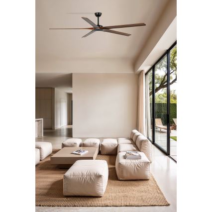 FARO 34190WT - Ventilatore da soffitto BIGWOOD XL pino/nero diam. 200 cm Wi-Fi Tuya + telecomando