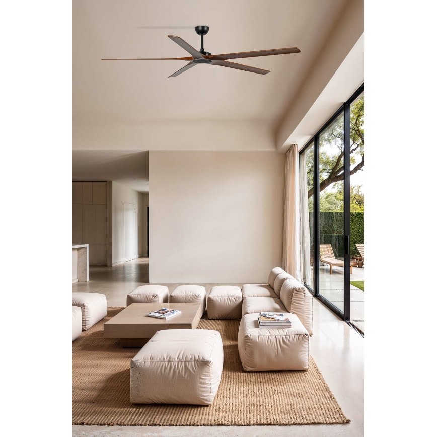 FARO 34190WT - Ventilatore da soffitto BIGWOOD XL pino/nero diam. 200 cm Wi-Fi Tuya + telecomando