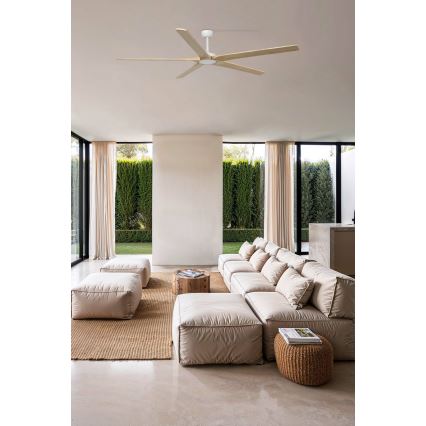 FARO 34191WT - Ventilatore da soffitto BIGWOOD XL pino/bianco diametro 200 cm Wi-Fi Tuya + telecomando