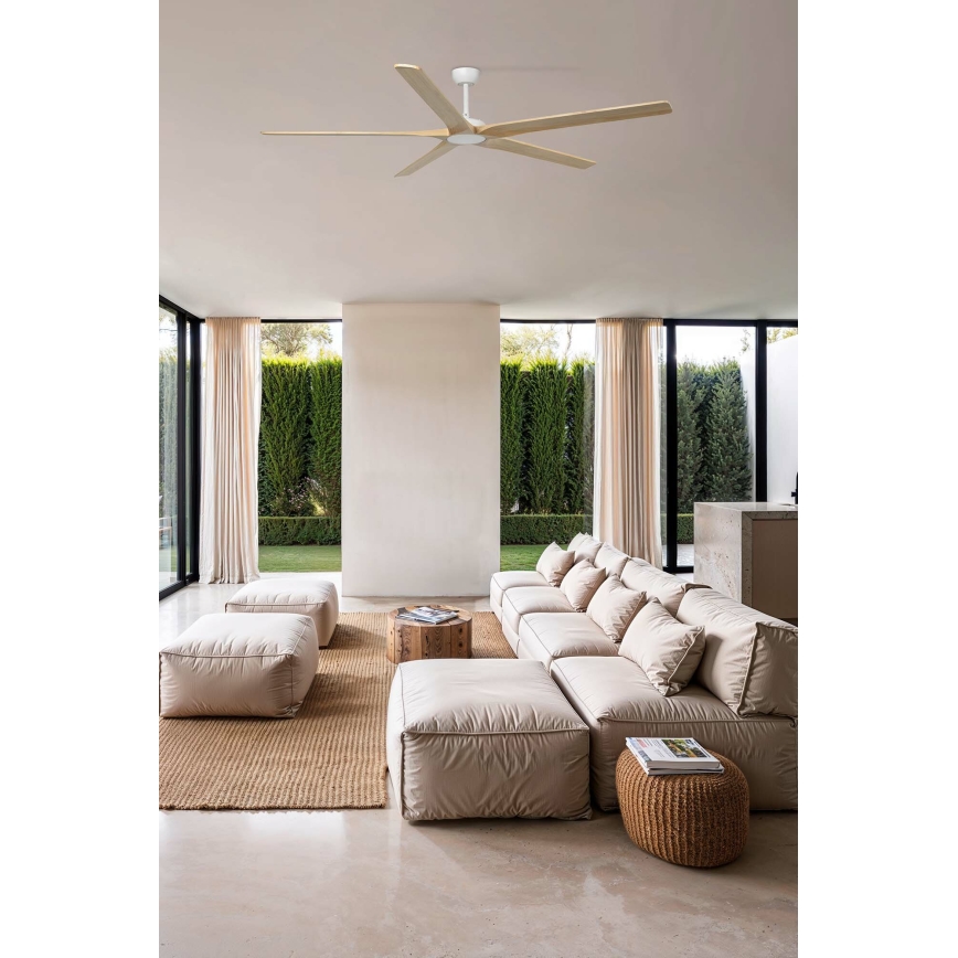 FARO 34191WT - Ventilatore da soffitto BIGWOOD XL pino/bianco diametro 200 cm Wi-Fi Tuya + telecomando