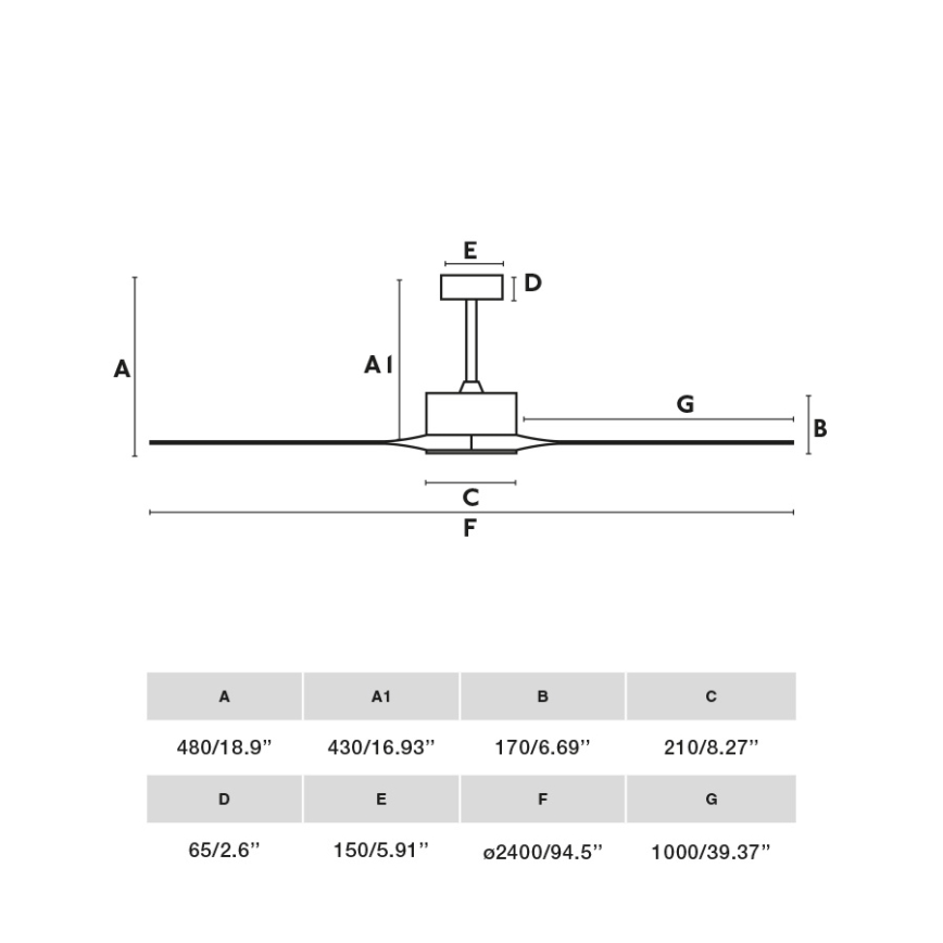 FARO 34200WPA - Ventilatore da soffitto KAUAI XXL legno/nero d. 240 cm SMART + telecomando