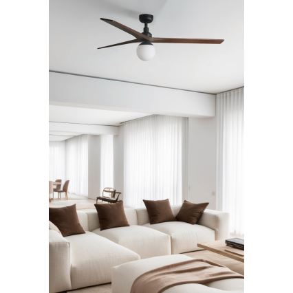 FARO 34276WT-11L - Ventilatore da soffitto KLIM L 1xE27/15W/230V legno/nero diametro 150 cm Wi-Fi Tuya + telecomando