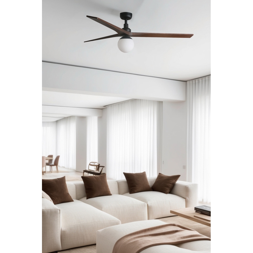 FARO 34276WT-11L - Ventilatore da soffitto KLIM L 1xE27/15W/230V legno/nero diametro 150 cm Wi-Fi Tuya + telecomando