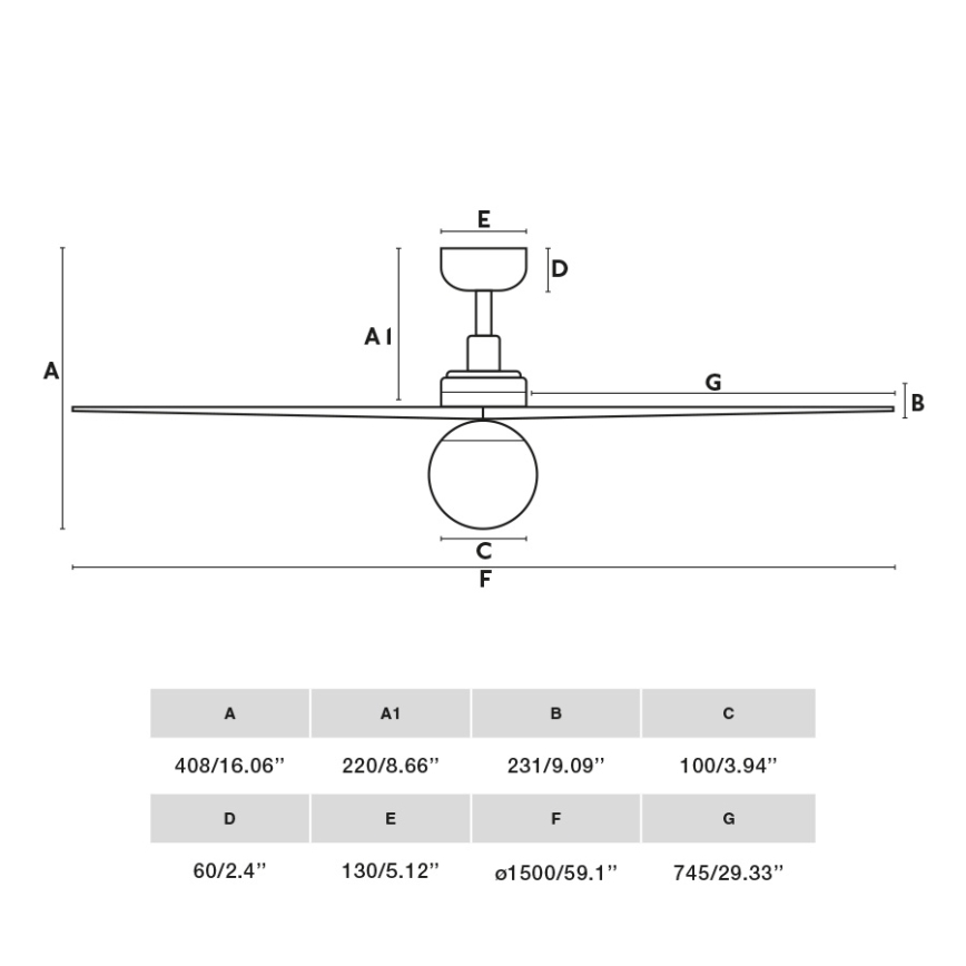 FARO 34276WT-11L - Ventilatore da soffitto KLIM L 1xE27/15W/230V legno/nero diametro 150 cm Wi-Fi Tuya + telecomando