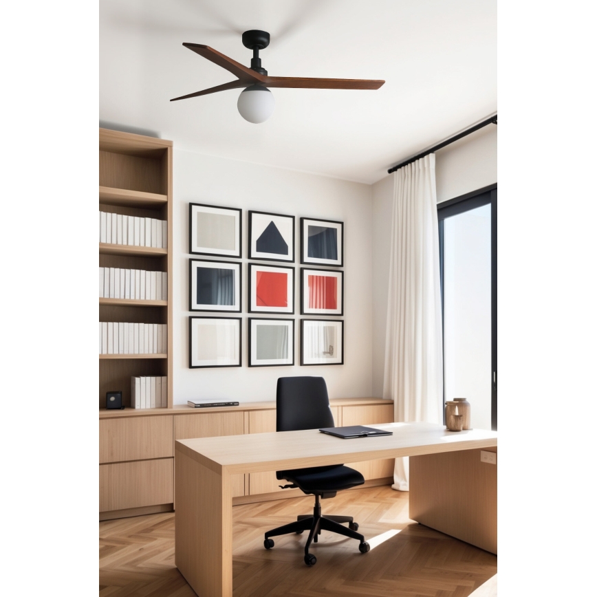 FARO 34277WT-11L - Ventilatore da soffitto KLIM M 1xE27/15W/230V noce/nero diam. 125 cm Wi-Fi Tuya + telecomando