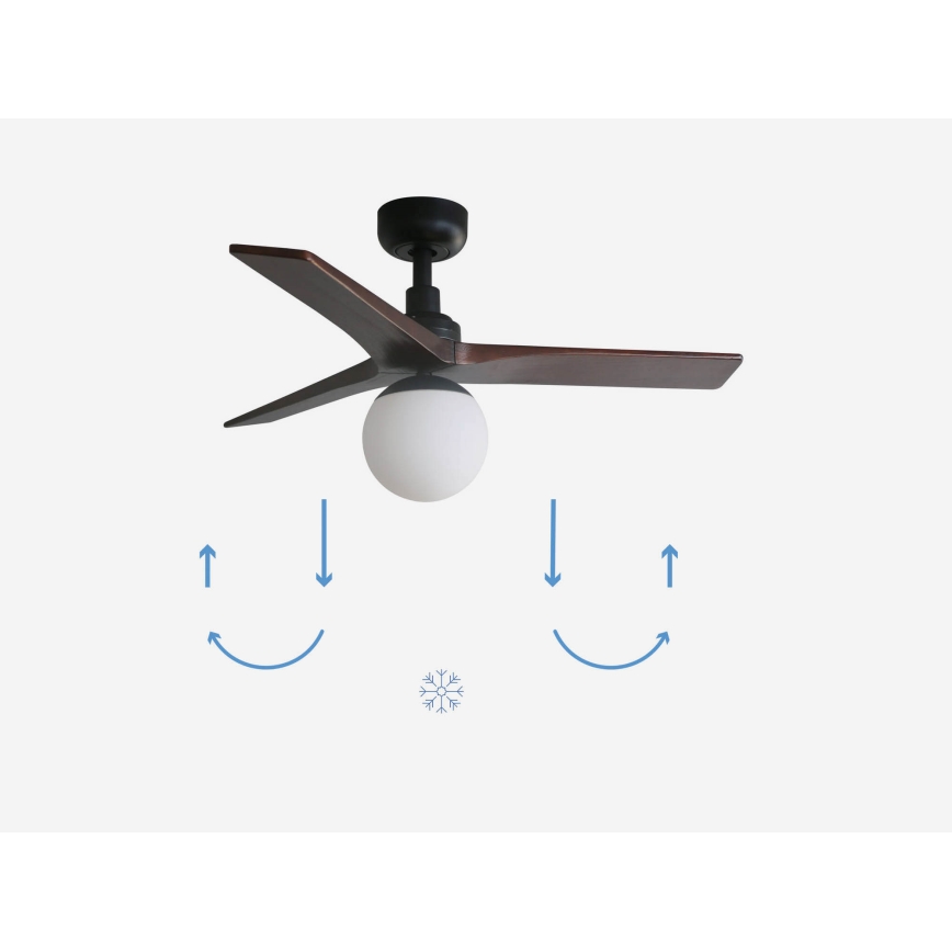 FARO 34278-11L - Ventilatore da soffitto KLIM S 1xE27/15W/230V noce/nero diametro 92,5 cm + telecomando