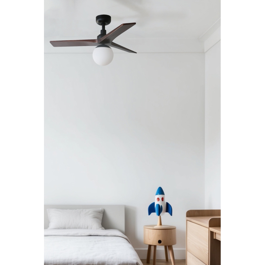 FARO 34278WT-11L - Ventilatore da soffitto KLIM S 1xE27/15W/230V legno/nero diametro 92,5 cm Wi-Fi Tuya + telecomando