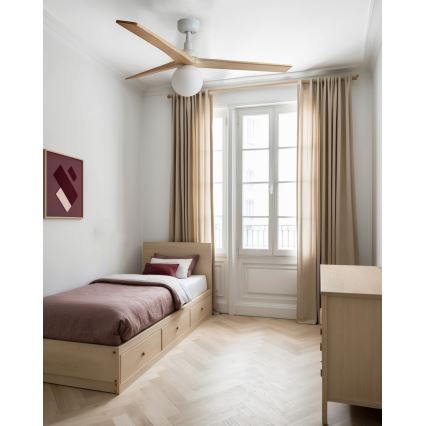 FARO 34280WT-11L - Ventilatore da soffitto KLIM M 1xE27/15W/230V pino/bianco diametro 125 cm Wi-Fi Tuya + telecomando