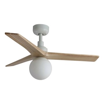 FARO 34281WT-11L - Ventilatore da soffitto KLIM S 1xE27/15W/230V legno/bianco diametro 92,5 cm Wi-Fi Tuya + telecomando