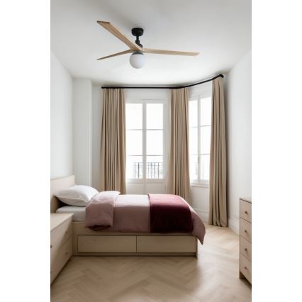 FARO 34282WT-11L - Ventilatore da soffitto KLIM L 1xE27/15W/230V pino/nero diam. 150 cm Wi-Fi Tuya + telecomando