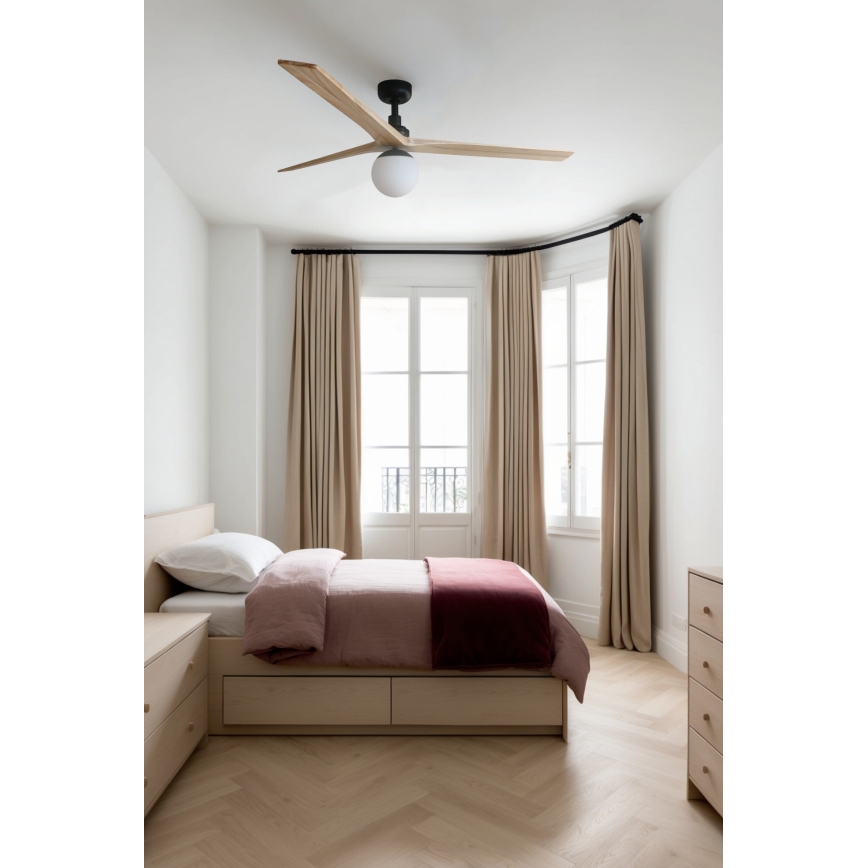 FARO 34282WT-11L - Ventilatore da soffitto KLIM L 1xE27/15W/230V pino/nero diam. 150 cm Wi-Fi Tuya + telecomando