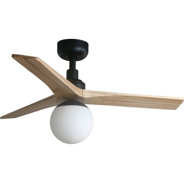 FARO 34284WT-11L - Ventilatore da soffitto KLIM S 1xE27/15W/230V pino/nero diametro 92,5 cm Wi-Fi Tuya + telecomando
