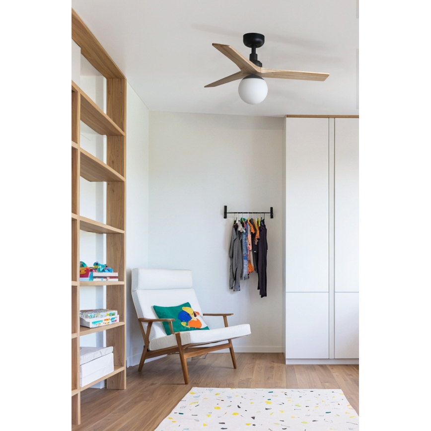 FARO 34284WT-11L - Ventilatore da soffitto KLIM S 1xE27/15W/230V pino/nero diametro 92,5 cm Wi-Fi Tuya + telecomando