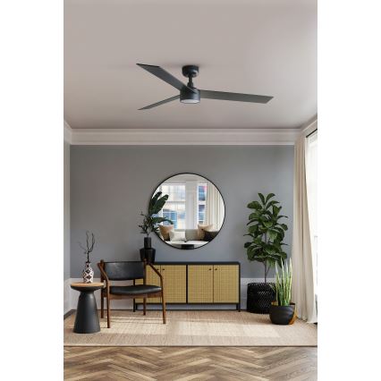 FARO 34298WT-1TW - Ventilatore da soffitto dimmerabile a LED RUDDER L LED/18W/230V 2700/4350/6000K nero d132 cm Wi-Fi Tuya + telecomando