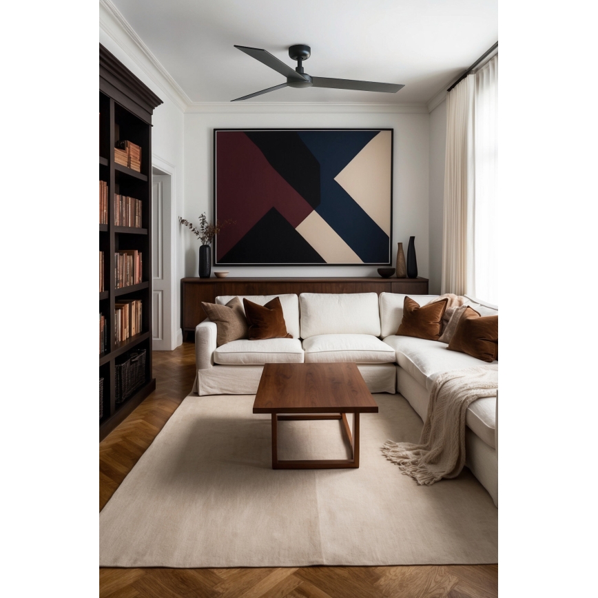 FARO 34298WT - Ventilatore da soffitto RUDDER L nero/wenge diametro 132 cm Wi-Fi Tuya + telecomando