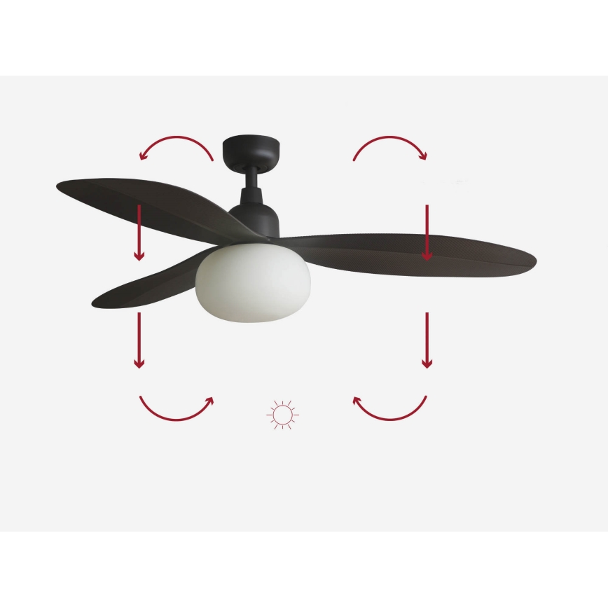 FARO 34301-11L - Ventilatore da soffitto PALMA 1xE27/15W/230V marrone Ø 129 cm IP44 + telecomando