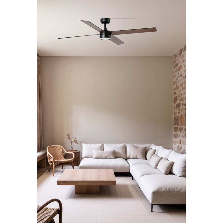 FARO 34356WT1S - Ventilatore da soffitto LED dimmerabile RUDDER L LED/18W/230V 2700/3000/4000K Ø 132 cm marrone/nero Wi-Fi Tuya + telecomando