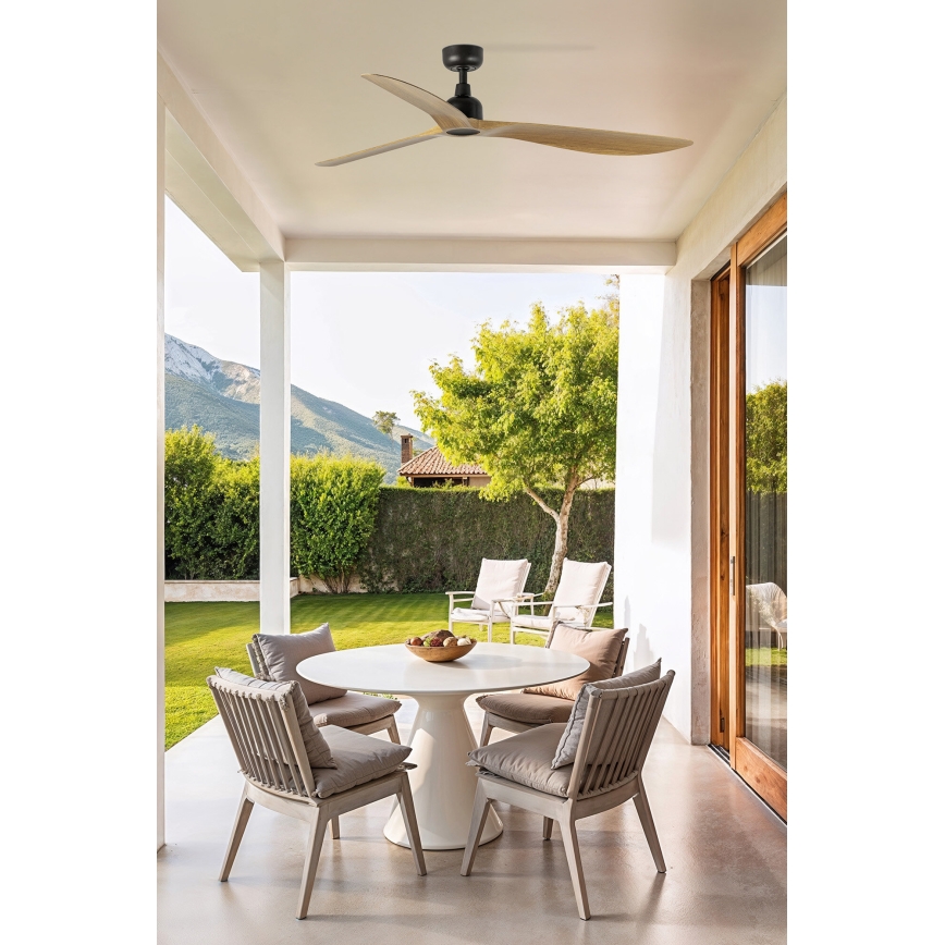 FARO 34360WT - Ventilatore da soffitto OUTWOOD L marrone/nero diametro 150 cm Wi-Fi Tuya IP44 + telecomando
