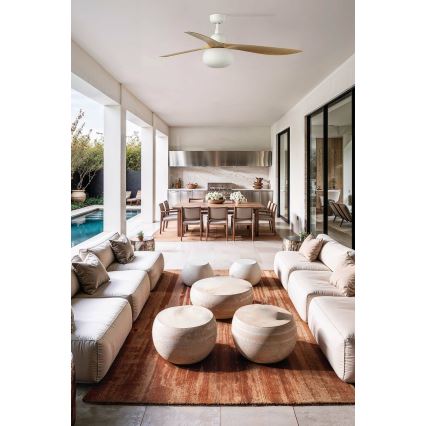 FARO 34361WT-11L - Ventilatore da soffitto OUTWOOD L 1xE27/15W/230V marrone/bianco Ø 150 cm Wi-Fi Tuya IP44 + con telecomando