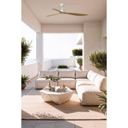 FARO 34361WT - Ventilatore a soffitto OUTWOOD L marrone/bianco, diametro 150 cm Wi-Fi Tuya IP44 + telecomando