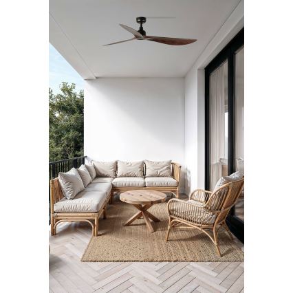 FARO 34362WT - Ventilatore da soffitto OUTWOOD L marrone/nero Ø 150 cm Wi‑Fi Tuya IP44 + telecomando