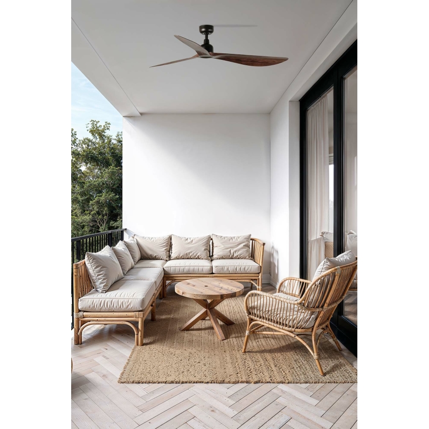 FARO 34362WT - Ventilatore da soffitto OUTWOOD L marrone/nero Ø 150 cm Wi‑Fi Tuya IP44 + telecomando