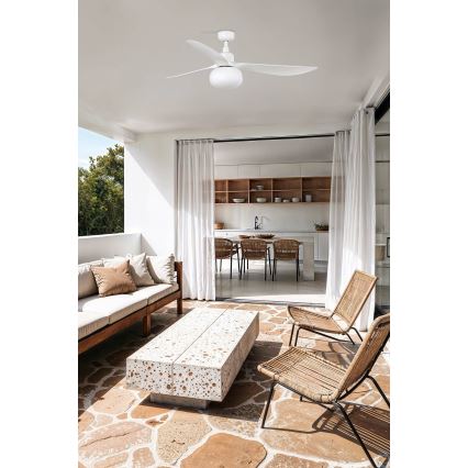 FARO 34363WT-11L - Ventilatore da soffitto OUTWOOD L 1xE27/15W/230V bianco Ø150 cm Wi-Fi Tuya IP44 + telecomando