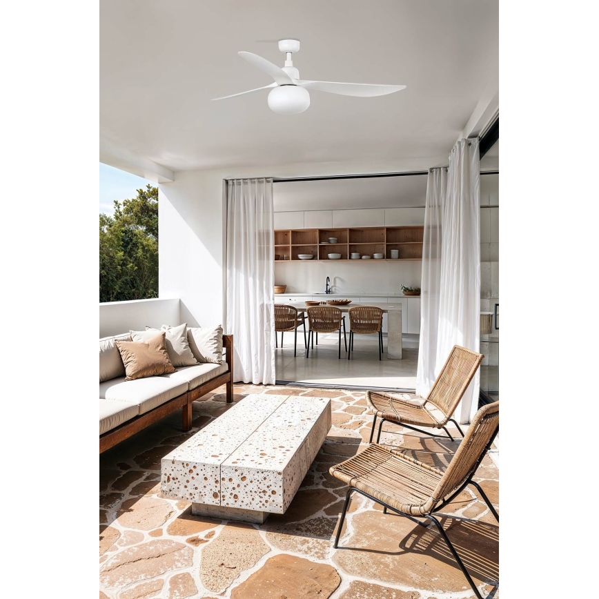 FARO 34363WT-11L - Ventilatore da soffitto OUTWOOD L 1xE27/15W/230V bianco Ø150 cm Wi-Fi Tuya IP44 + telecomando