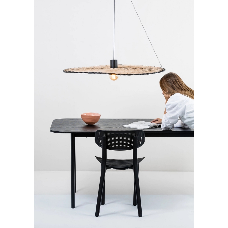 FARO 68590-70 - Lampadario su corda COSTAS 1xE27/15W/230V d. 100 cm nero/rattan