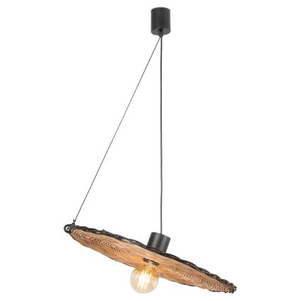 FARO 68590-70 - Lampadario su corda COSTAS 1xE27/15W/230V d. 100 cm nero/rattan