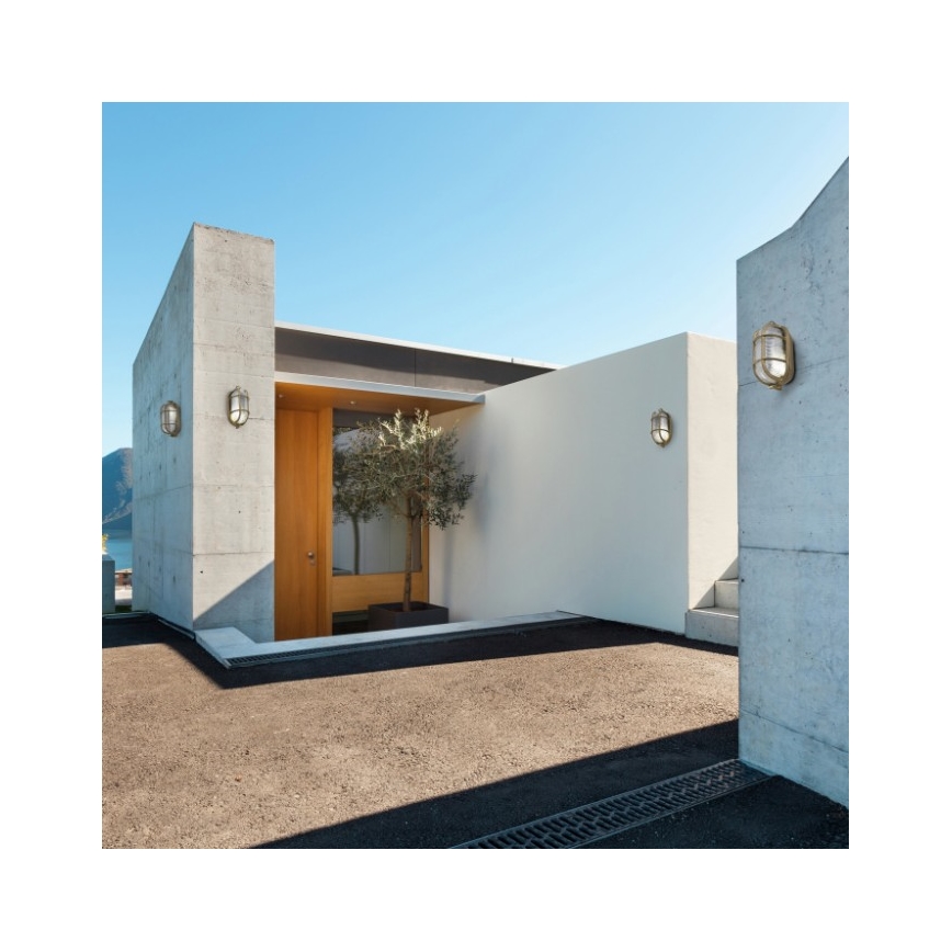 Faro Barcelona 70998 CABO - Applique Da Esterno In Ottone E Vetro Opalino, IP44, Attacco E27, Ideale Per Giardino E Terrazzo