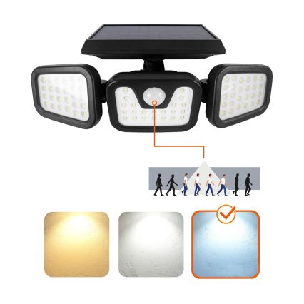 Faro solare LED con sensore LED/1,5W/3,7V 6000K IP44 2400 mAh