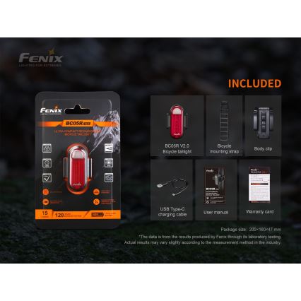 Fenix BC05RV20 - Torcia LED ricaricabile per bicicletta LED/USB IP66 15 lm 120 ore