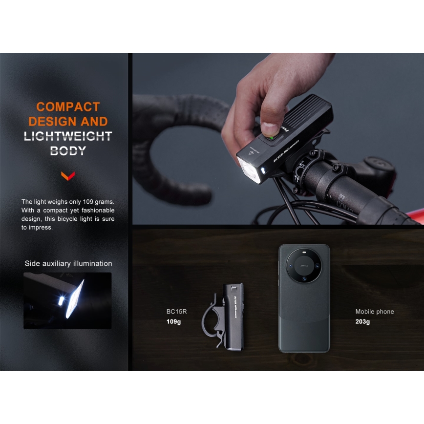 Fenix BC15R - LED Luce per bicicletta ricaricabile e dimmerabile LED/USB IP66 400 lucente 31,5 h 2600 mAh
