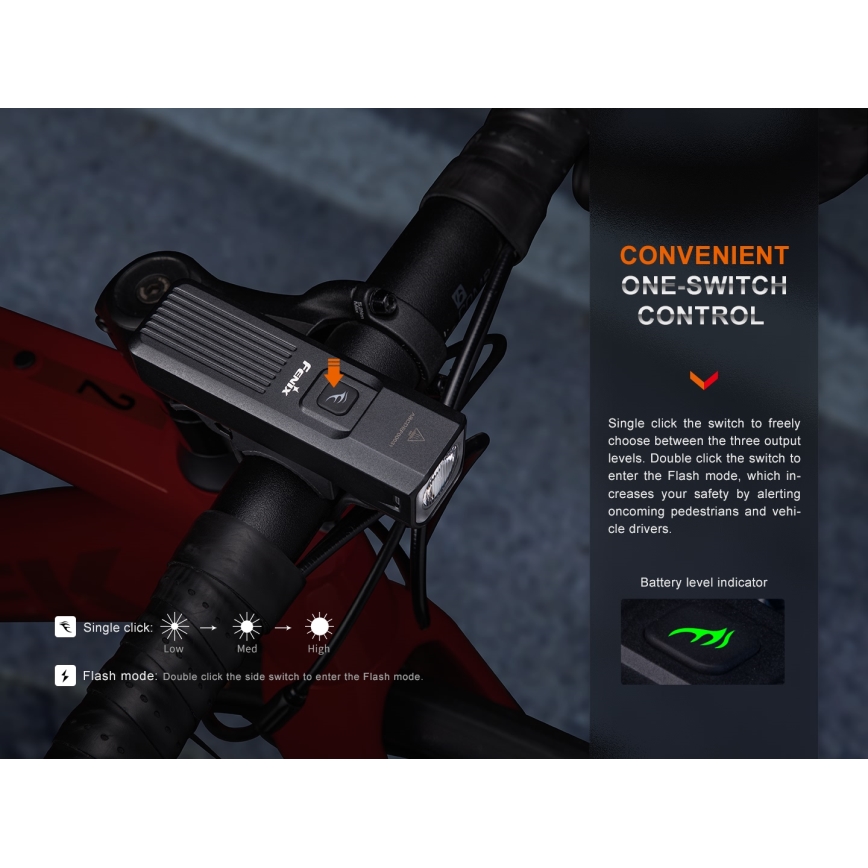 Fenix BC15R - LED Luce per bicicletta ricaricabile e dimmerabile LED/USB IP66 400 lucente 31,5 h 2600 mAh