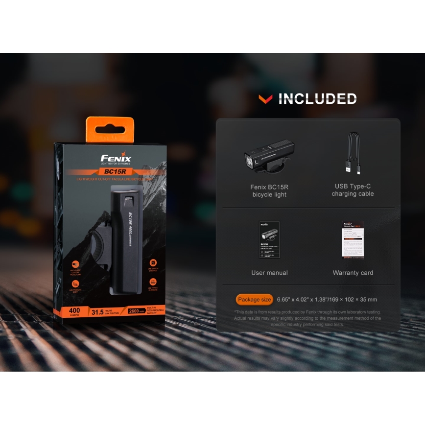 Fenix BC15R - LED Luce per bicicletta ricaricabile e dimmerabile LED/USB IP66 400 lucente 31,5 h 2600 mAh