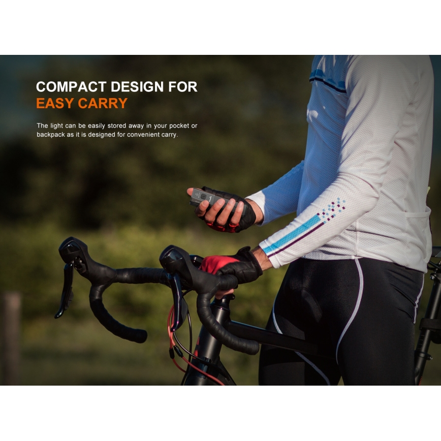 Fenix BC22R - Luce anteriore ricaricabile per bicicletta a LED dimmerabile, ricarica USB, 3400 mAh, IP66, 1400 lm, 41 h, nera