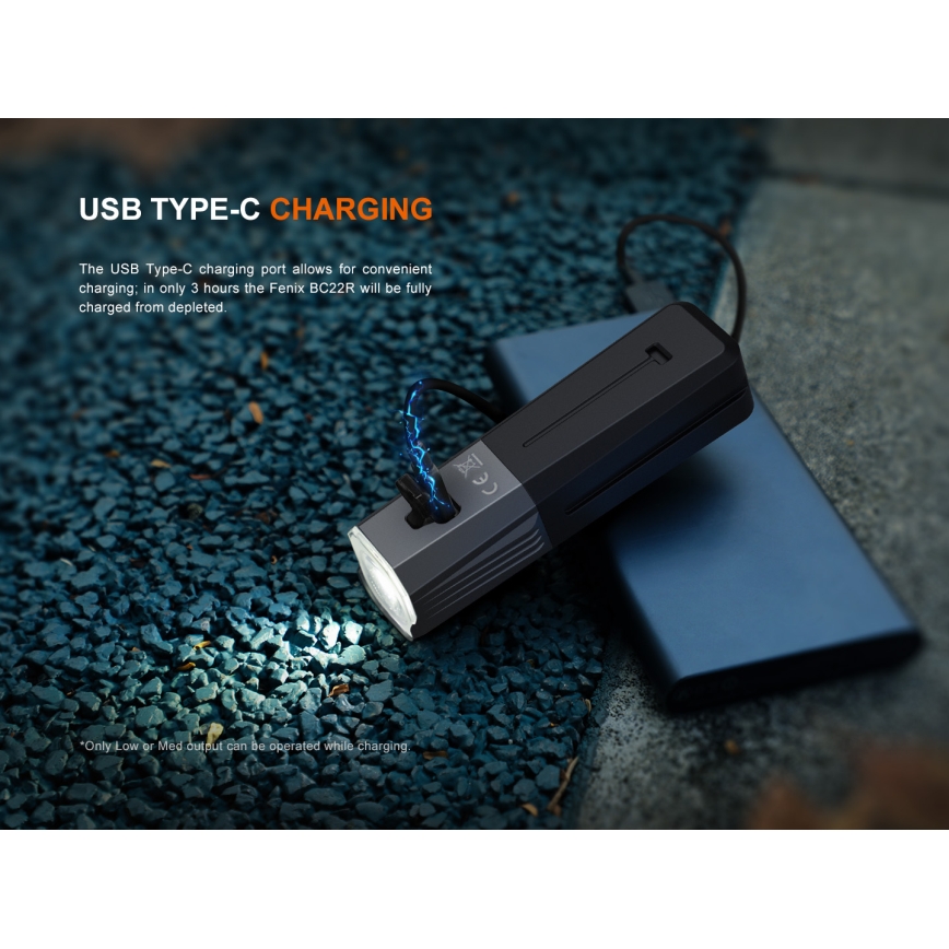 Fenix BC22R - Luce anteriore ricaricabile per bicicletta a LED dimmerabile, ricarica USB, 3400 mAh, IP66, 1400 lm, 41 h, nera