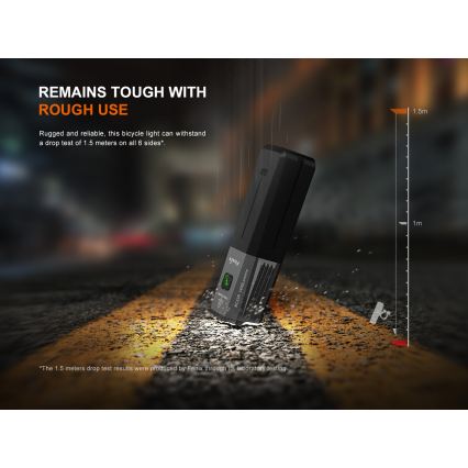 Fenix BC22R - Luce anteriore ricaricabile per bicicletta a LED dimmerabile, ricarica USB, 3400 mAh, IP66, 1400 lm, 41 h, nera